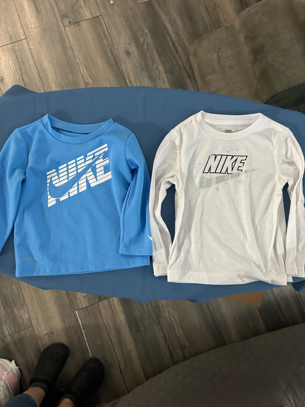 Nike Kids' Long Sleeve Tees in Light Blue and White